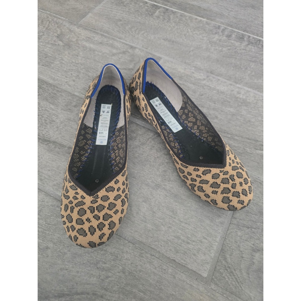 Rothys The Point Flats Big Cat Leopard Pointed Toe Shoes Womens 8 No Insole‎